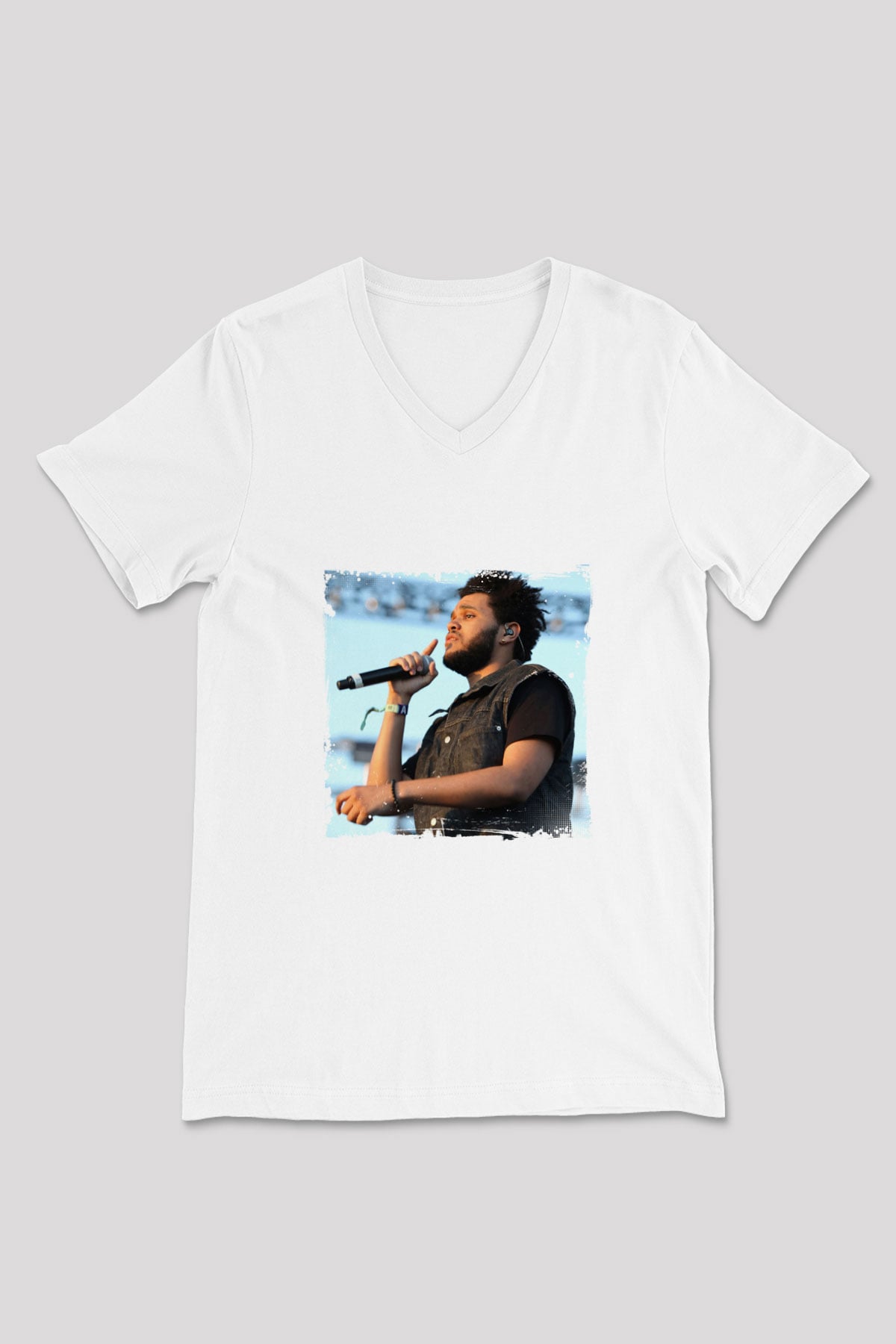 The Weeknd Baskılı Beyaz V Yaka Unisex Tişört