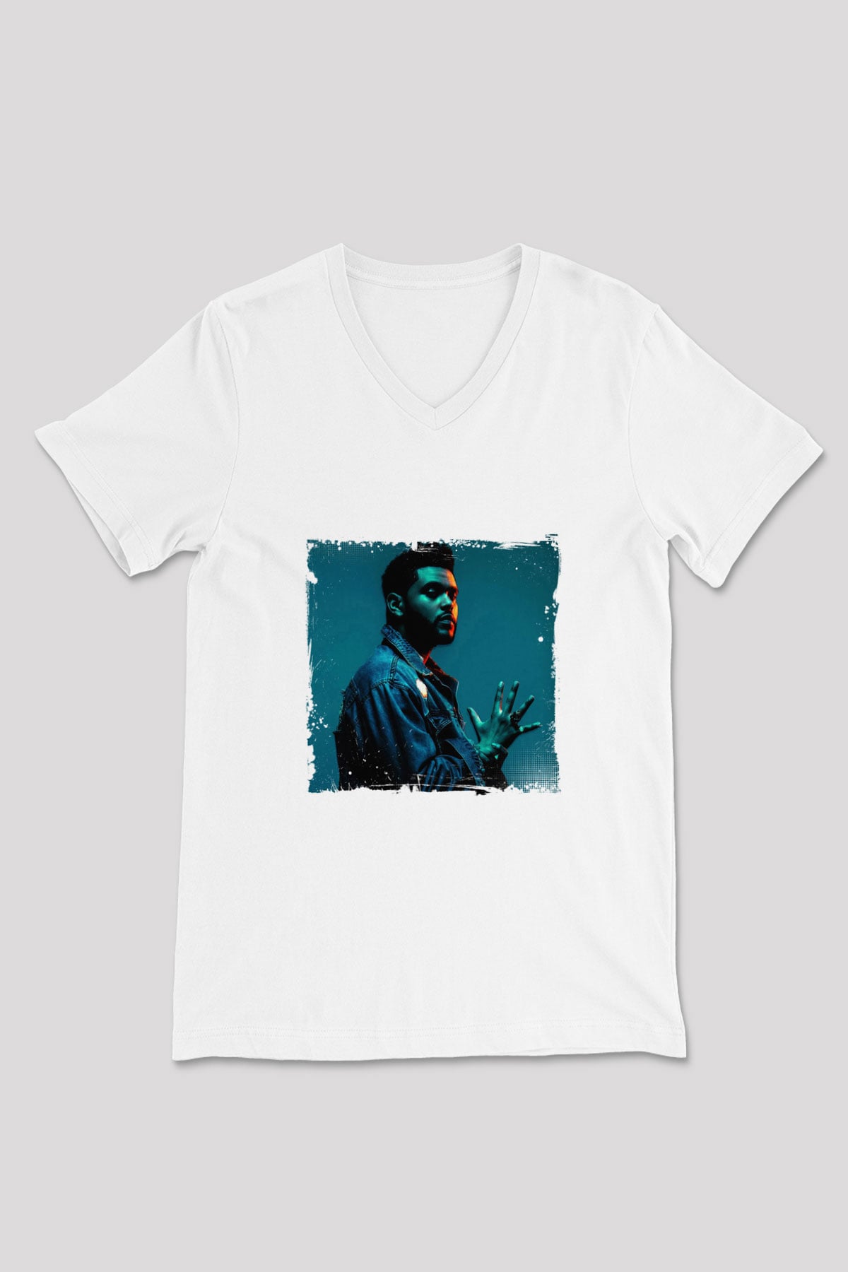 The Weeknd Baskılı Beyaz V Yaka Unisex Tişört