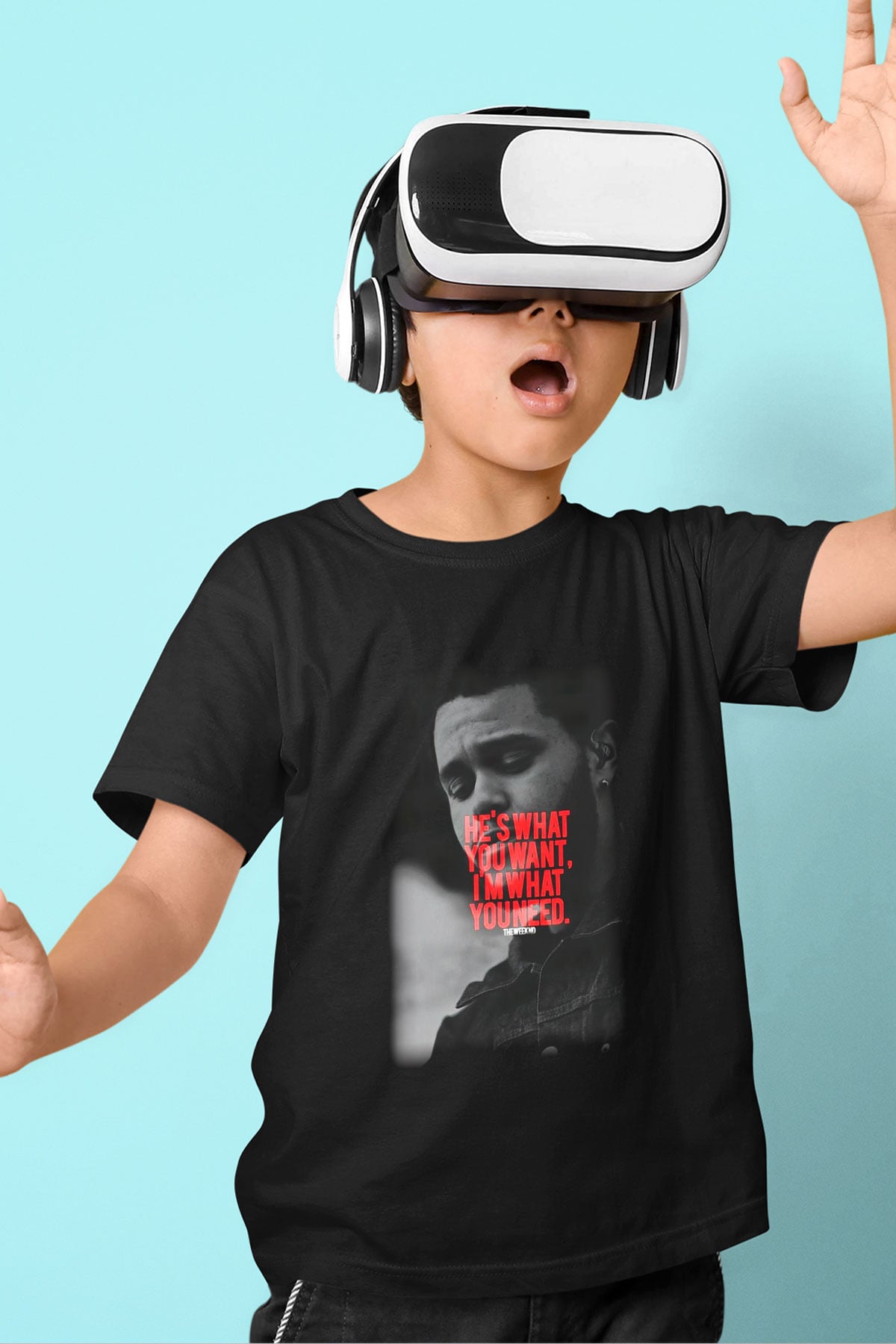 The Weeknd Baskılı Siyah Unisex Çocuk Tişört