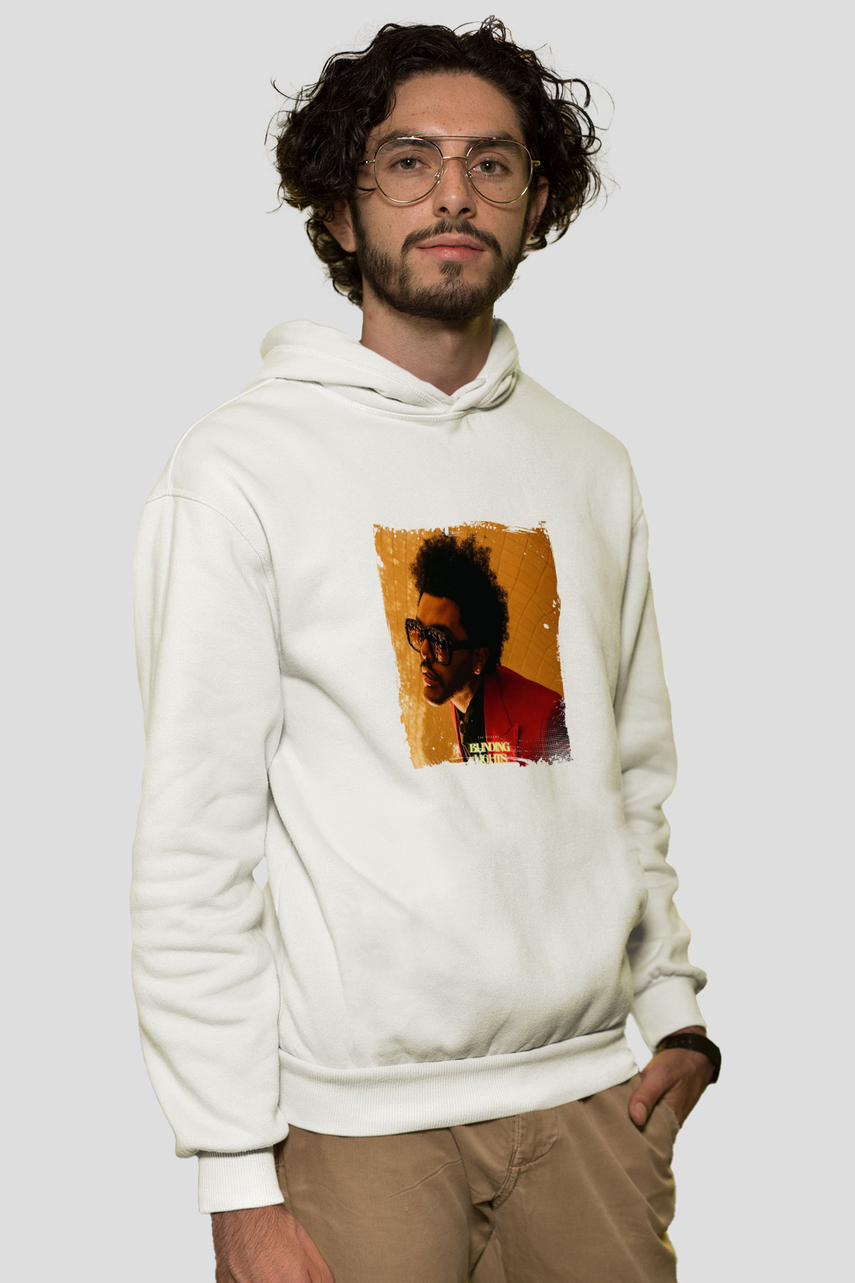 The Weeknd Baskılı Unisex Beyaz Kapüşonlu Sweatshirt