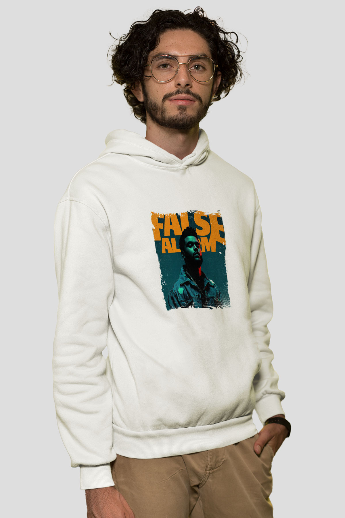 The Weeknd Baskılı Unisex Beyaz Kapüşonlu Sweatshirt