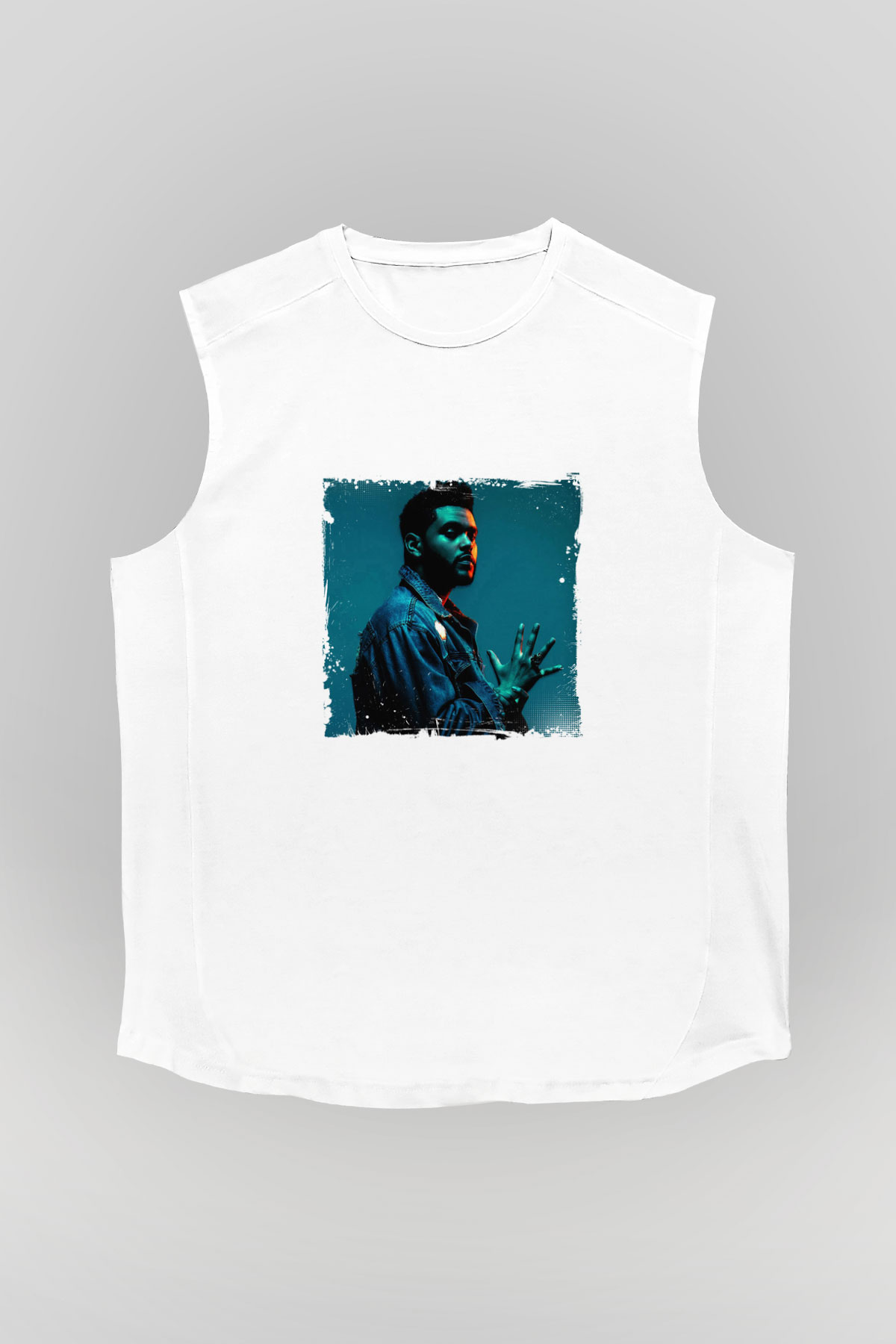 The Weeknd Baskılı Unisex Beyaz Kolsuz Tişört