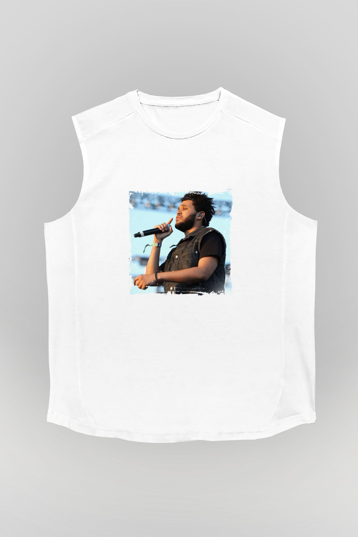 The Weeknd Baskılı Unisex Beyaz Kolsuz Tişört