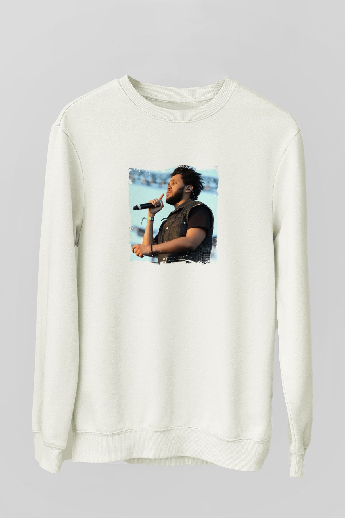 The Weeknd Baskılı Unisex Beyaz Sweatshirt