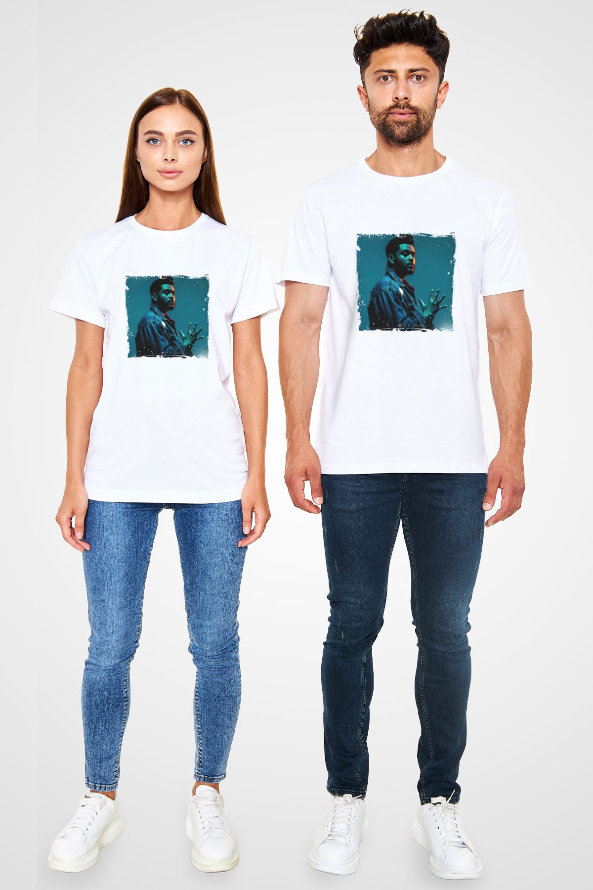 The Weeknd Baskılı Unisex Beyaz Tişört