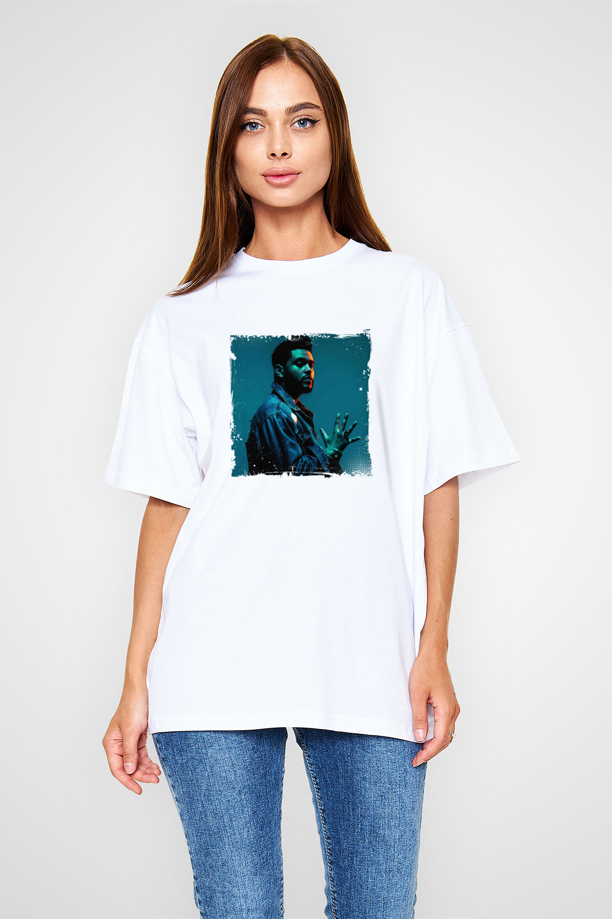 The Weeknd Baskılı Unisex Beyaz Tişört