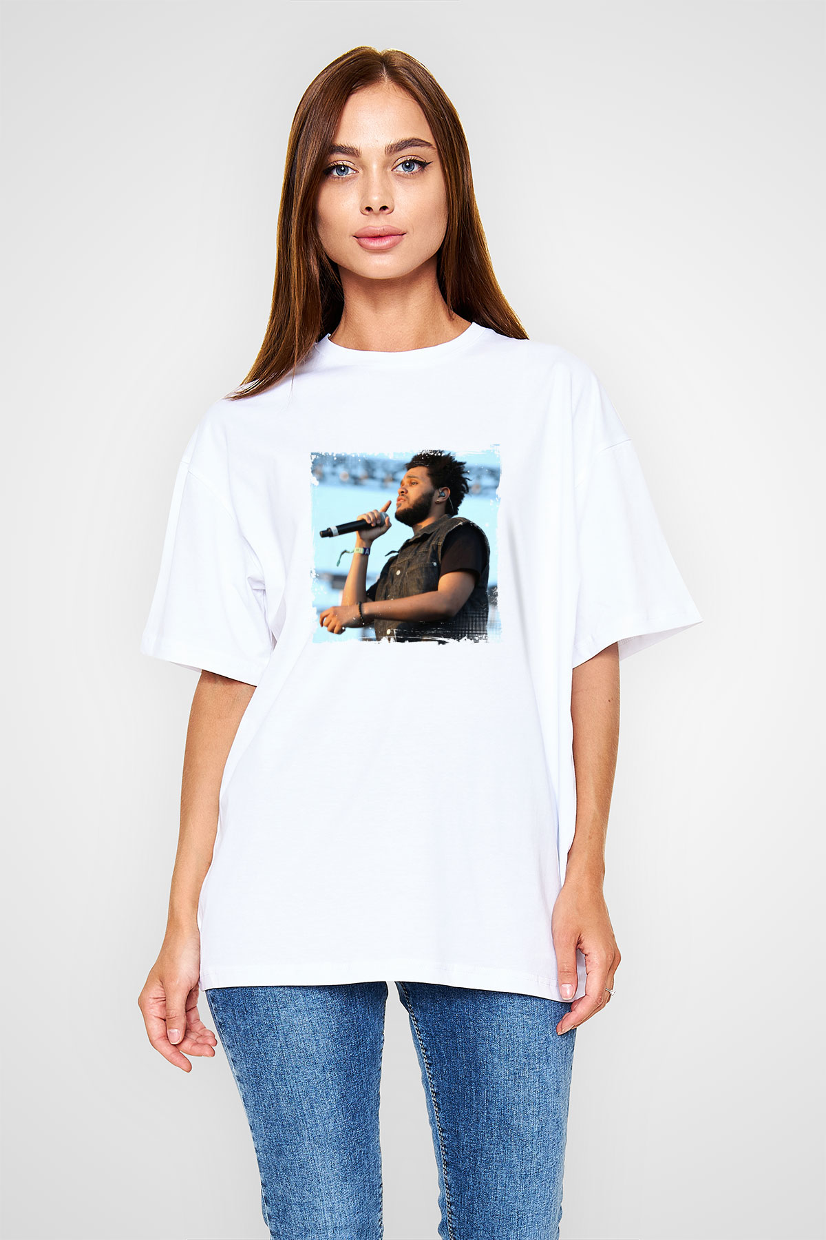 The Weeknd Baskılı Unisex Beyaz Tişört