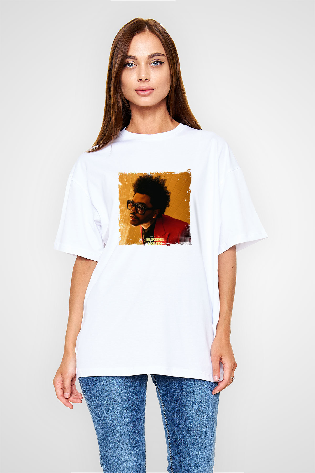 The Weeknd Baskılı Unisex Beyaz Tişört