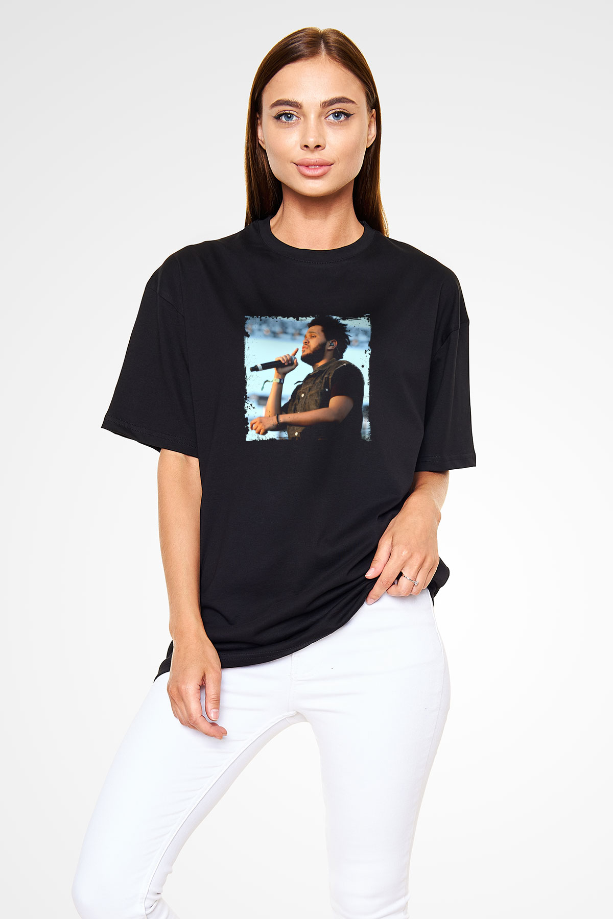 The Weeknd Baskılı Unisex Oversize Siyah Tişört