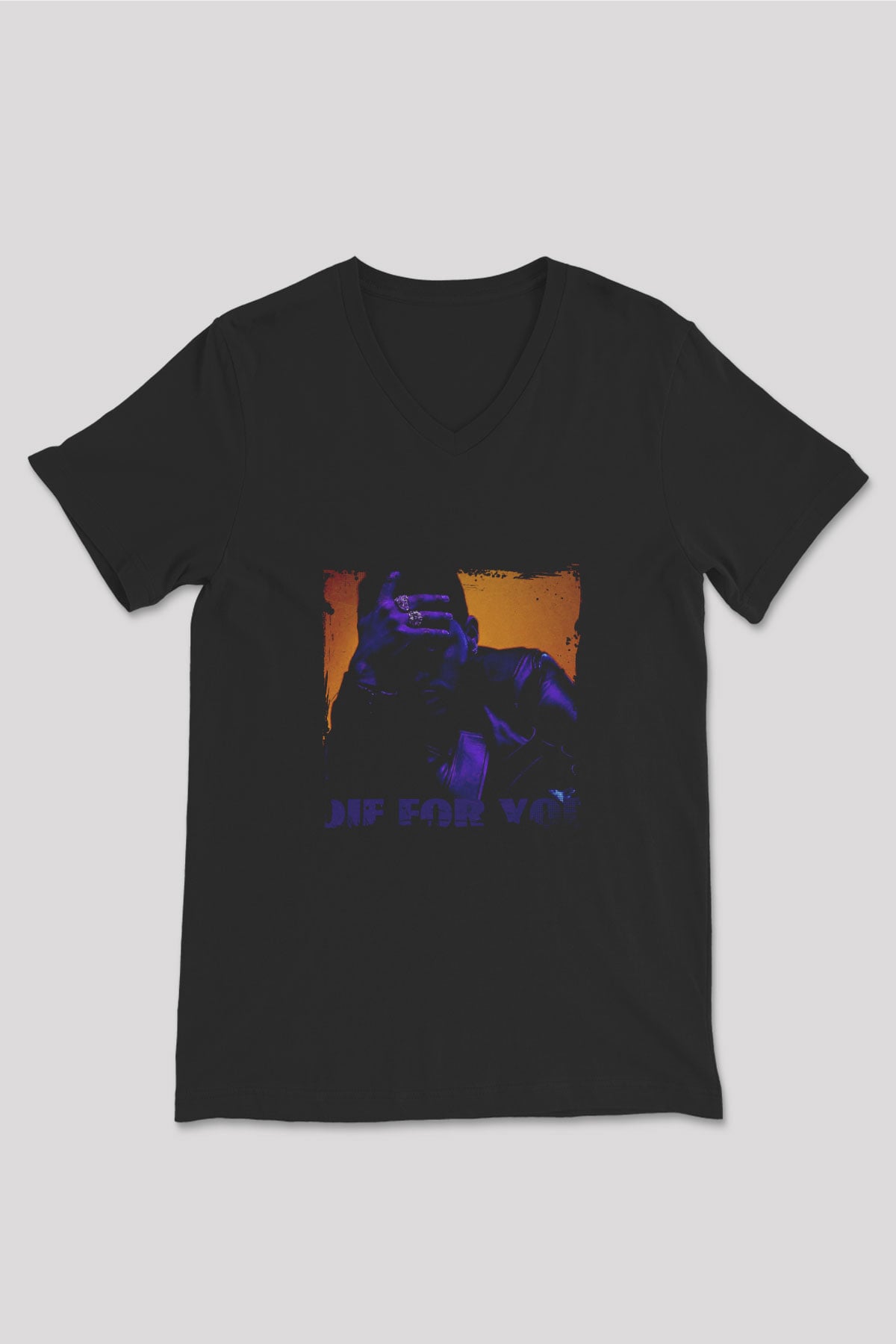 The Weeknd Baskılı Unisex Siyah V Yaka Tişört