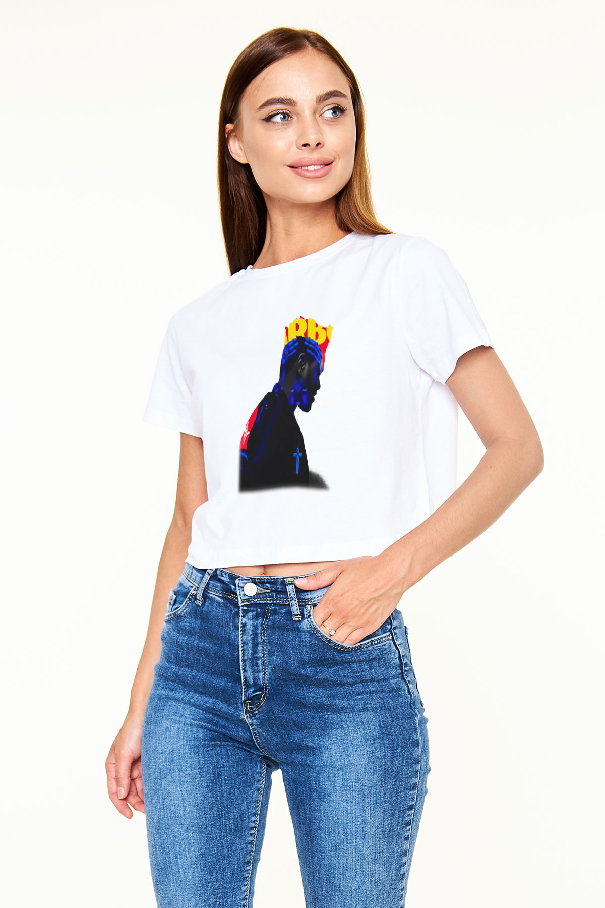 The Weeknd Beyaz Croptop Tişört