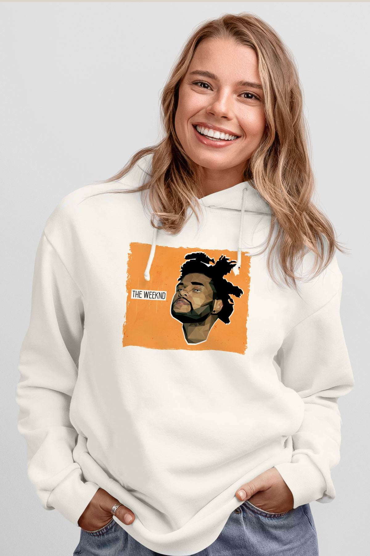 The Weeknd Beyaz Unisex Kapüşonlu Sweatshirt