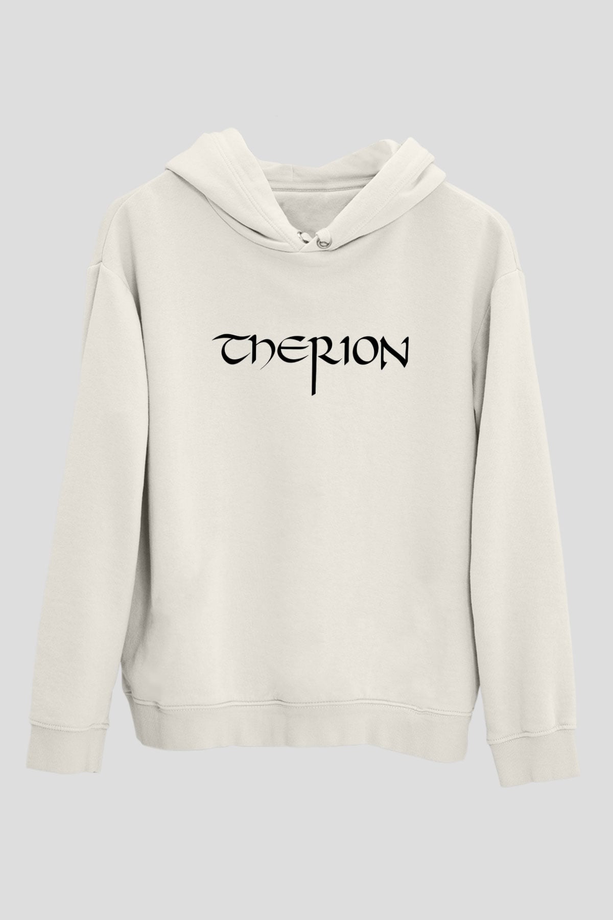Therion Baskılı Beyaz Unisex Kapüşonlu Sweatshirt