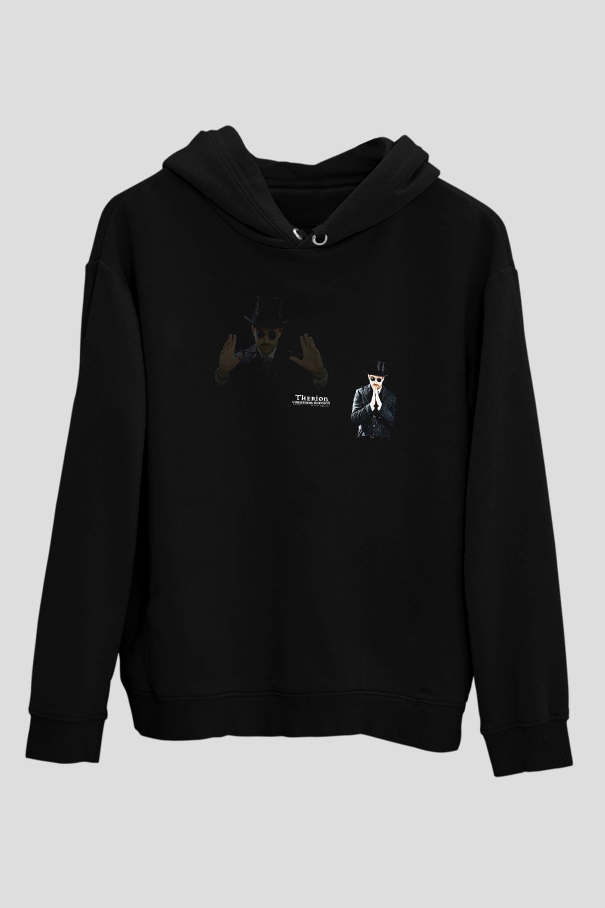 Therion Baskılı Unisex Siyah Kapüşonlu Sweatshirt