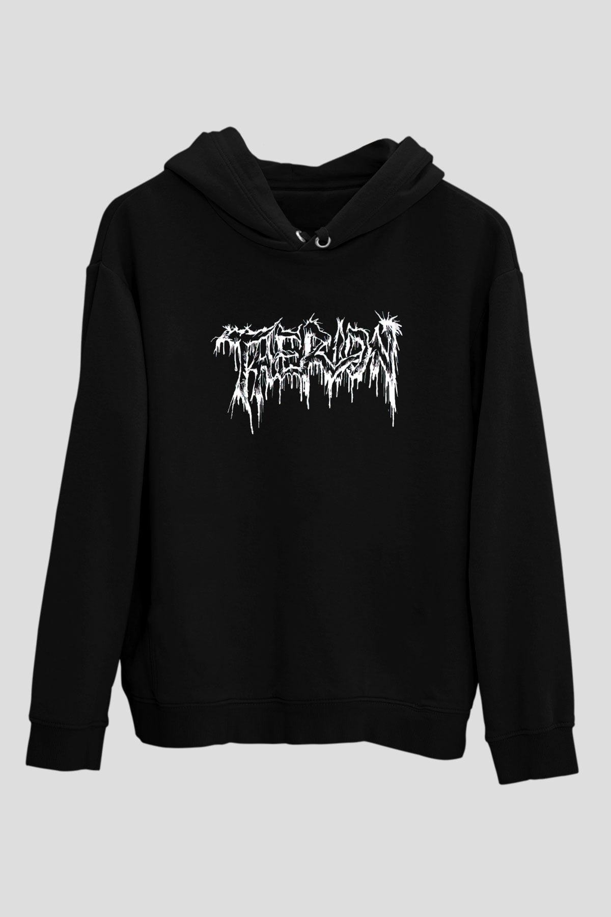 Therion Baskılı Unisex Siyah Kapüşonlu Sweatshirt
