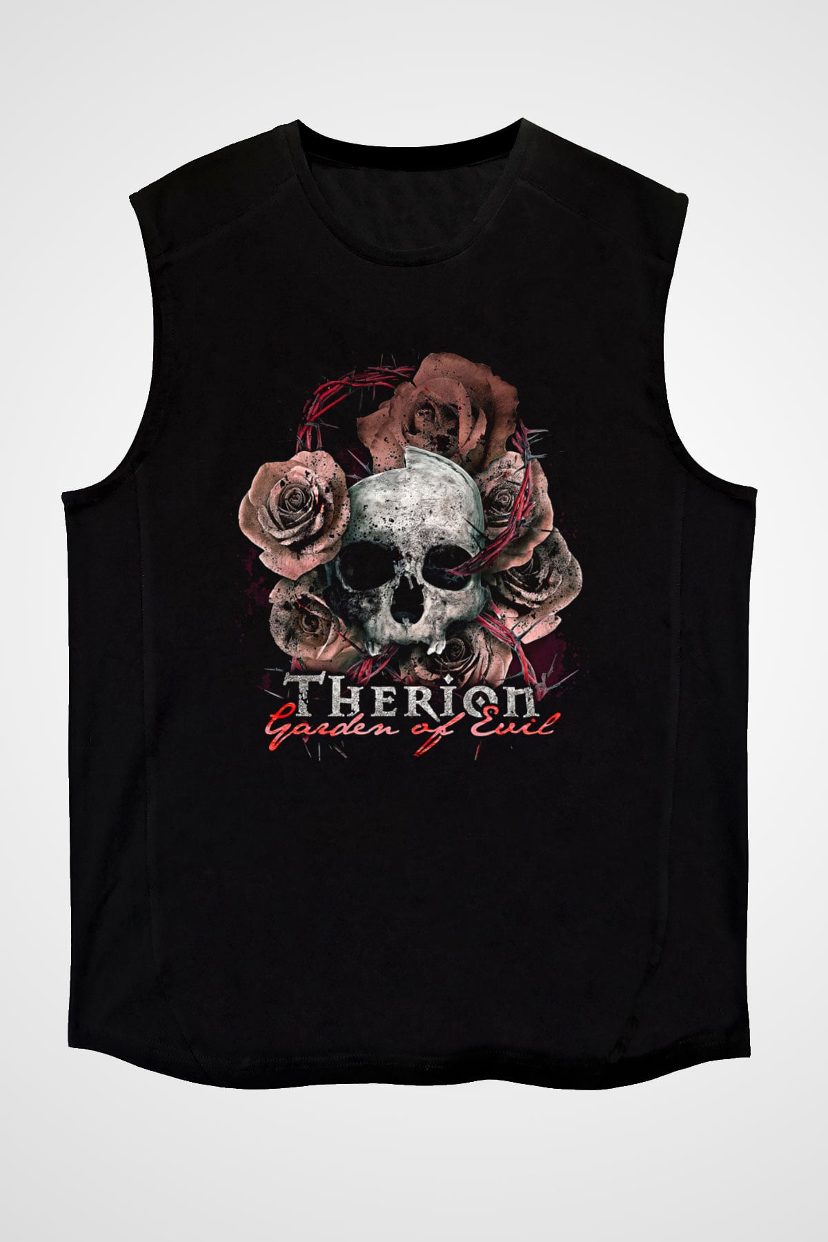 Therion Baskılı Unisex Siyah Kolsuz Tişört - Tshirt