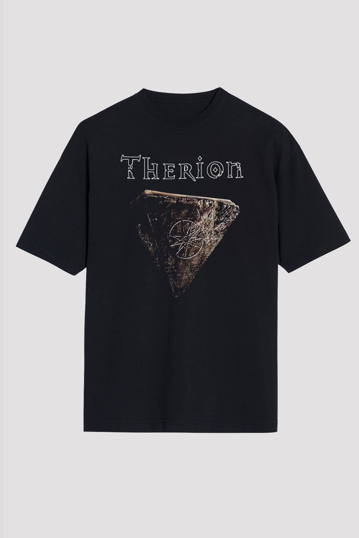 Therion Baskılı Unisex Siyah Oversize Tişört - Tshirt