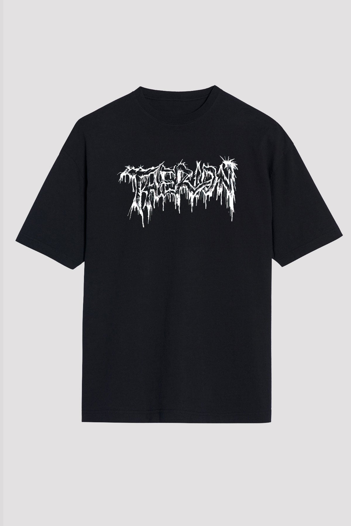 Therion Baskılı Unisex Siyah Oversize Tişört - Tshirt