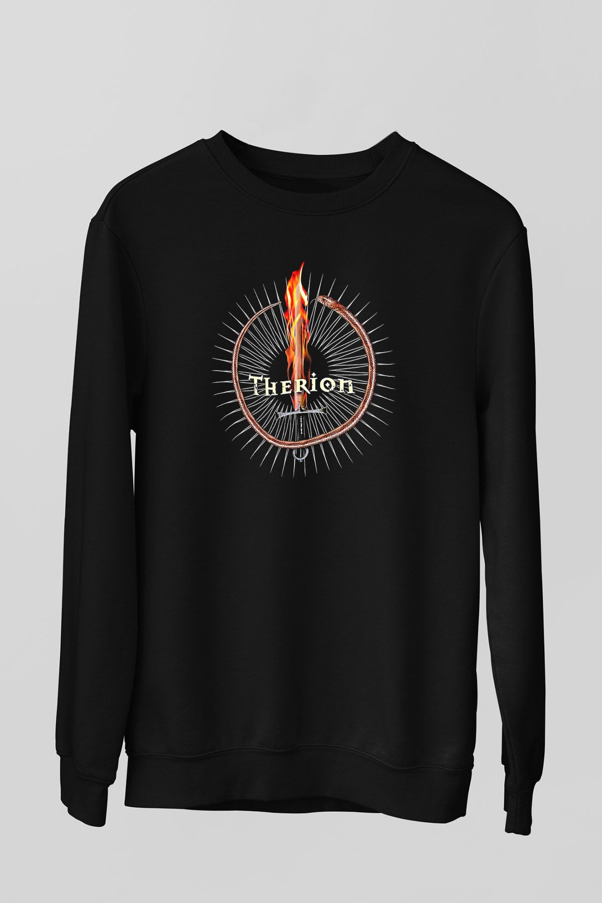 Therion Baskılı Unisex Siyah Sweatshirt