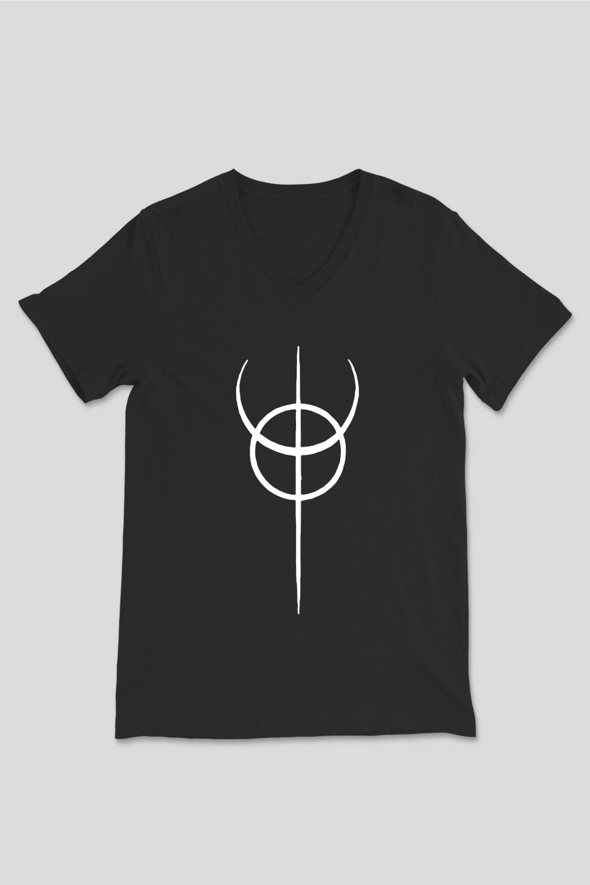 Therion Baskılı Unisex Siyah V Yaka Tişört - Tshirt
