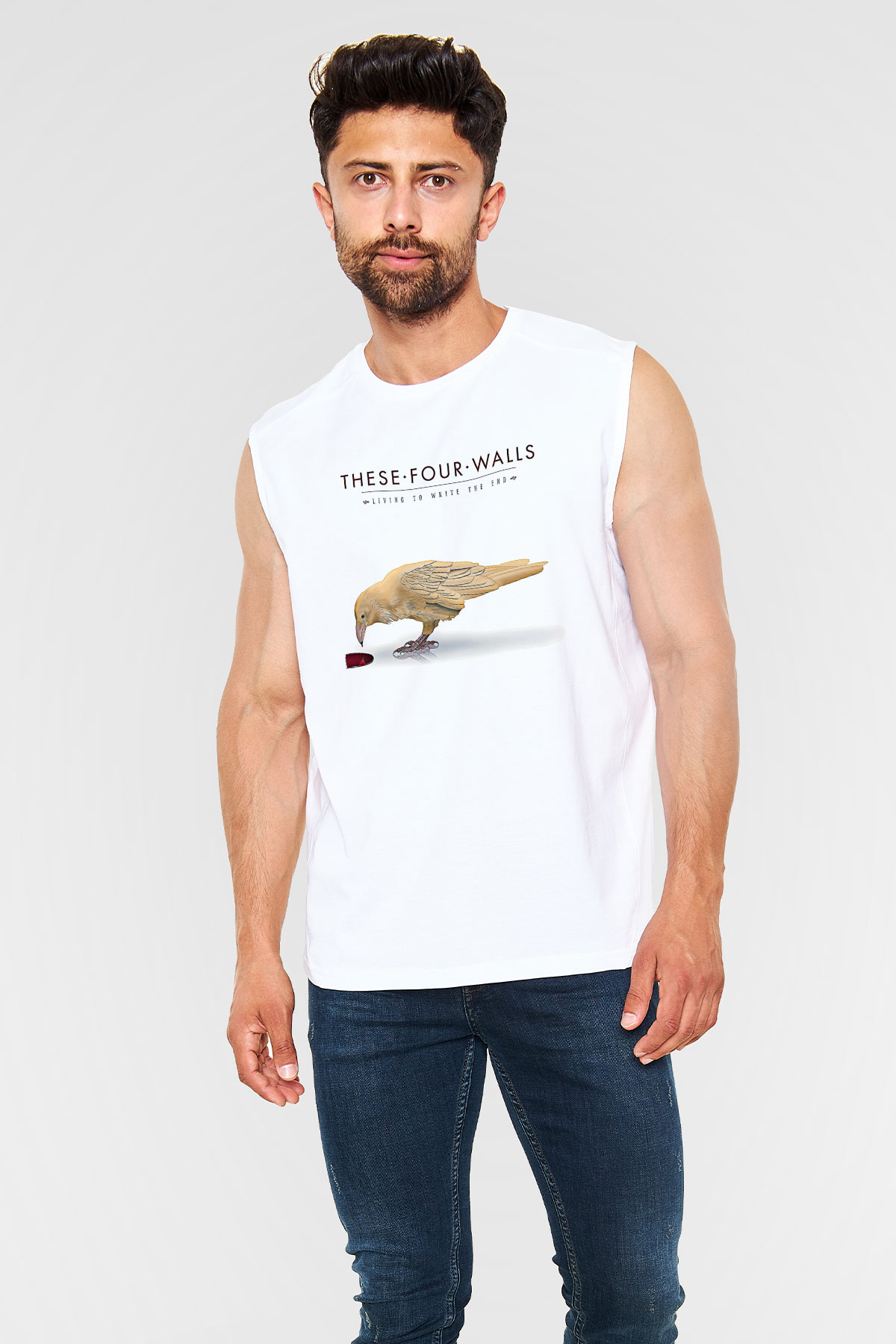 These Four Walls Baskılı Beyaz Unisex Kolsuz Tişört - Tshirt