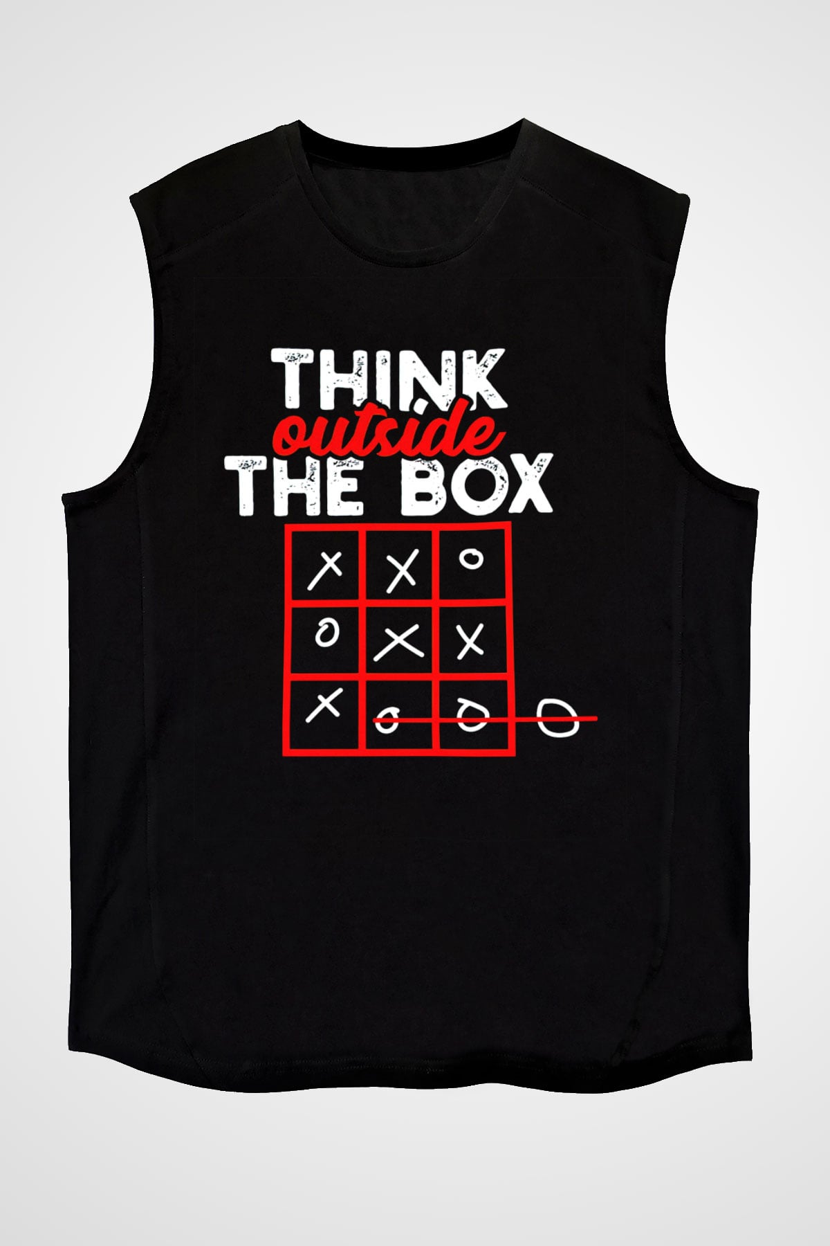 Think Outside Box Baskılı Unisex Siyah  Kolsuz Tişört