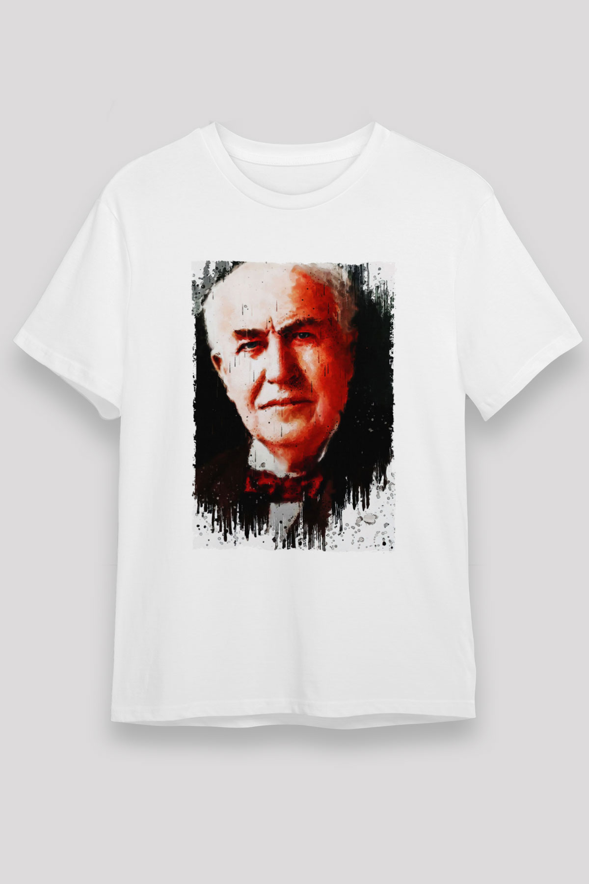 Thomas Alva Edison Baskılı Unisex Beyaz Tişört - Tshirt