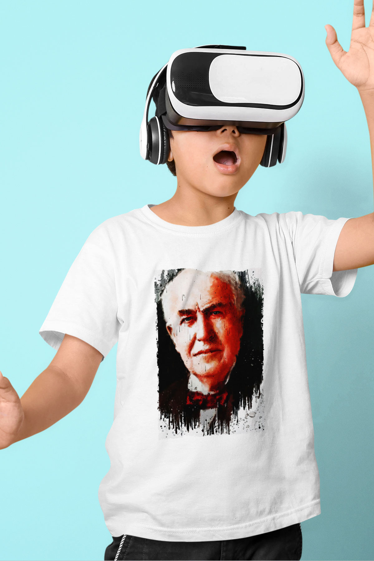 Thomas Alva Edison Baskılı Unisex Beyaz Çocuk Tişörtü - Tshirt