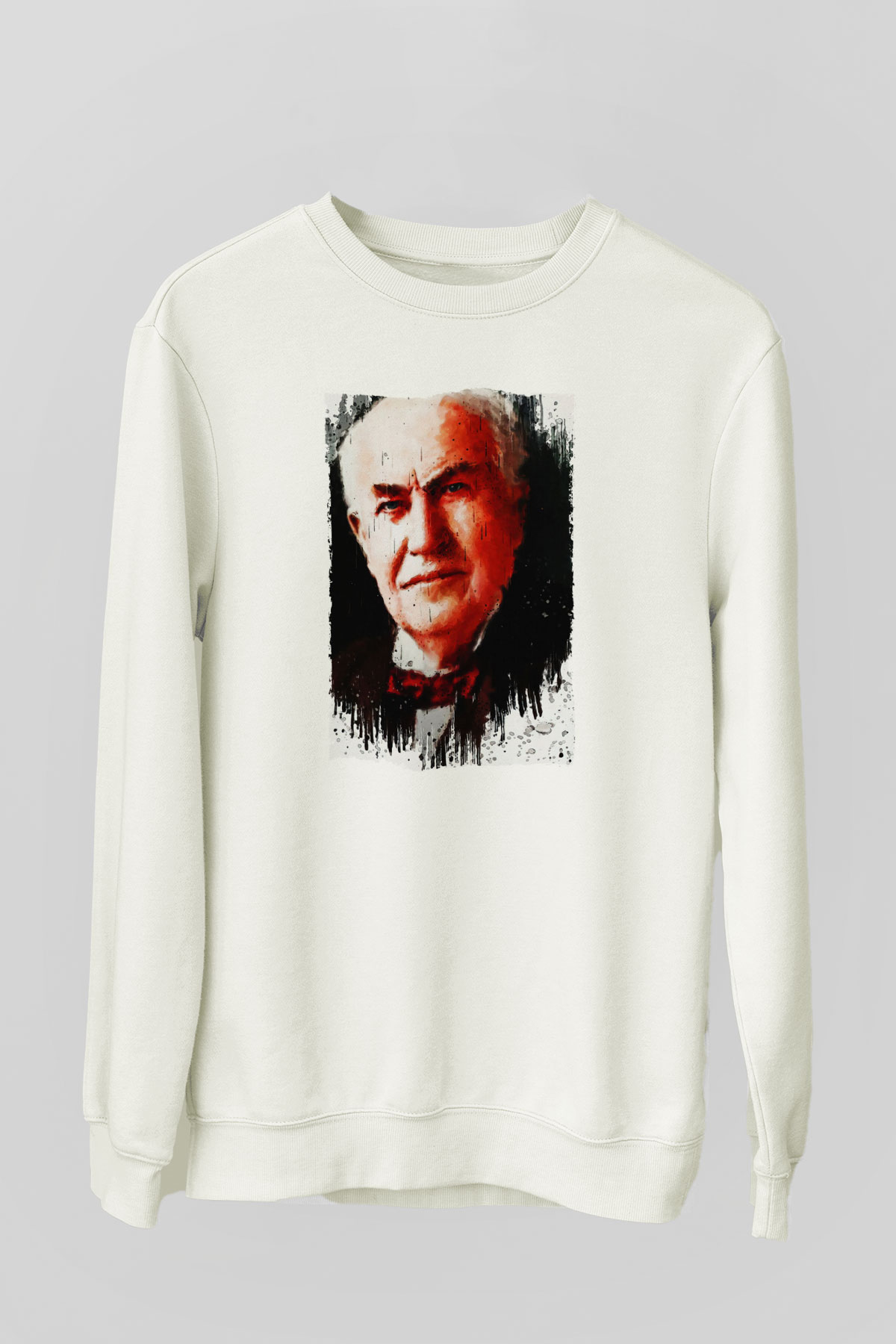 Thomas Alva Edison Baskılı Unisex Ekru Sweatshirt