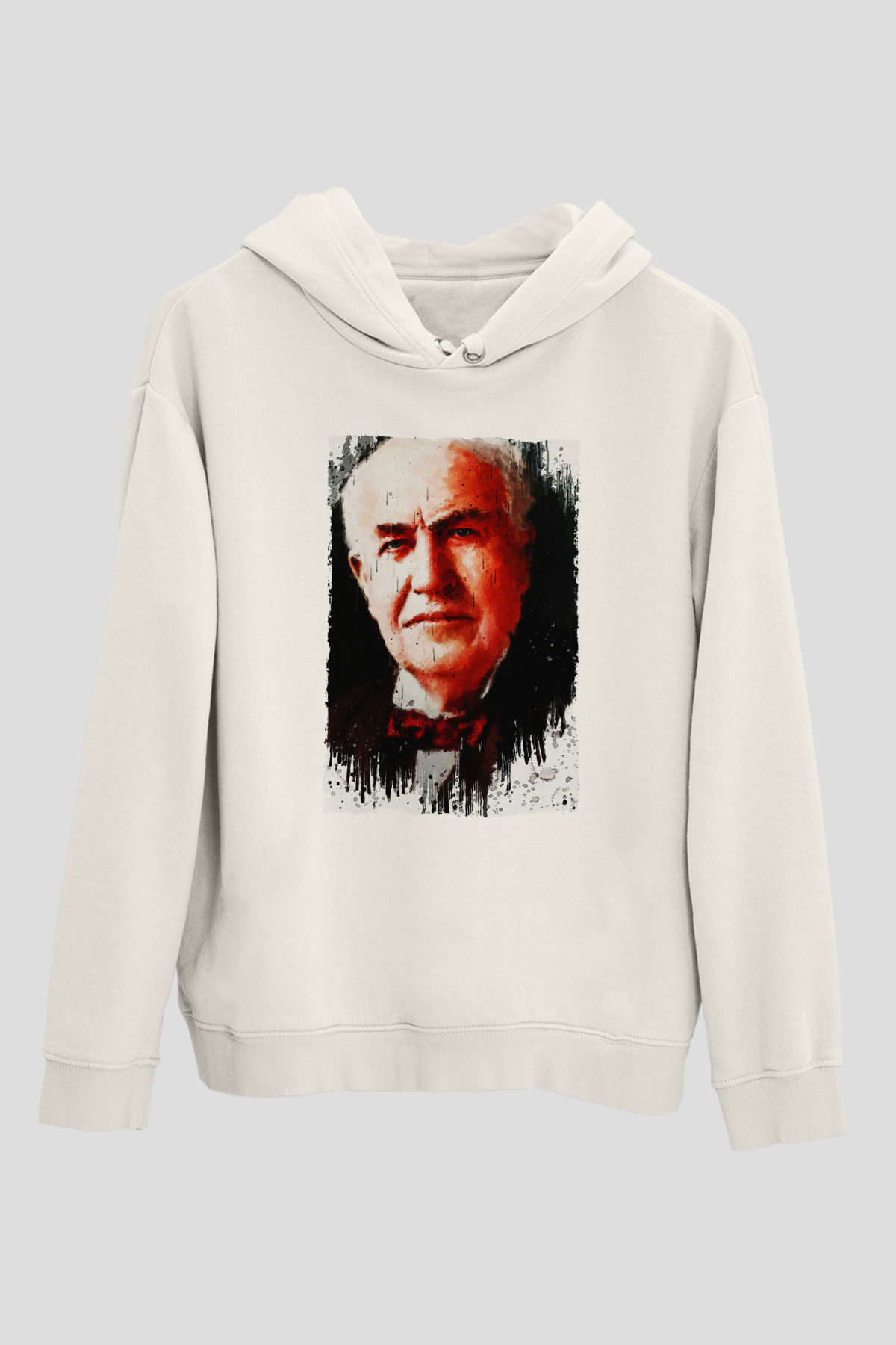 Thomas Alva Edison Baskılı Unisex Ekru Hoodie