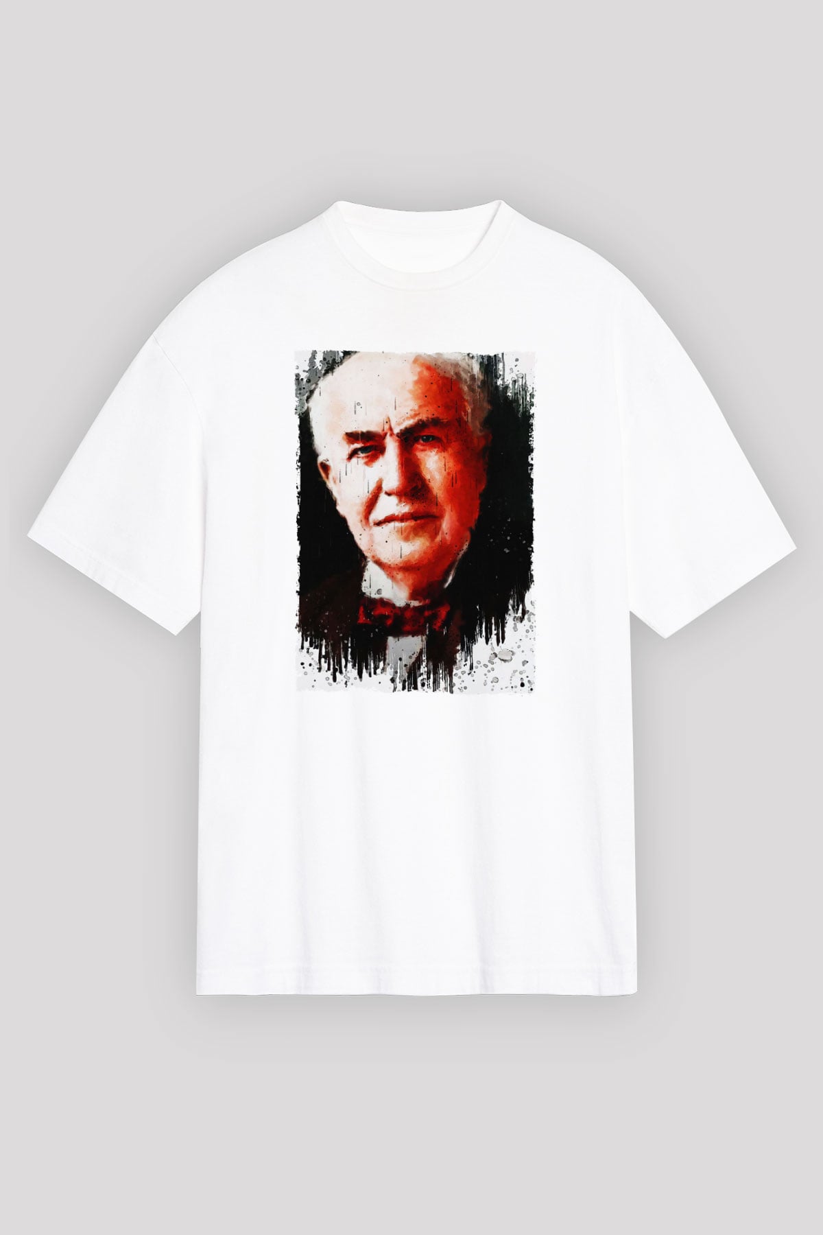 Thomas Alva Edison Baskılı Unisex Oversize Beyaz Tişört - Tshirt