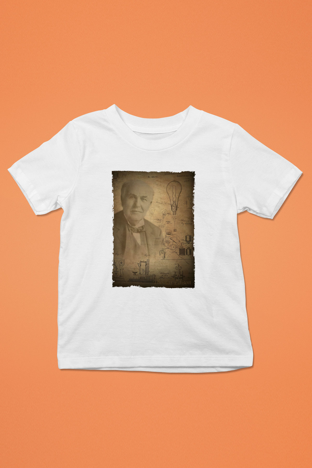 Thomas Edison Baskılı Unisex Beyaz Çocuk Tişörtü - Tshirt