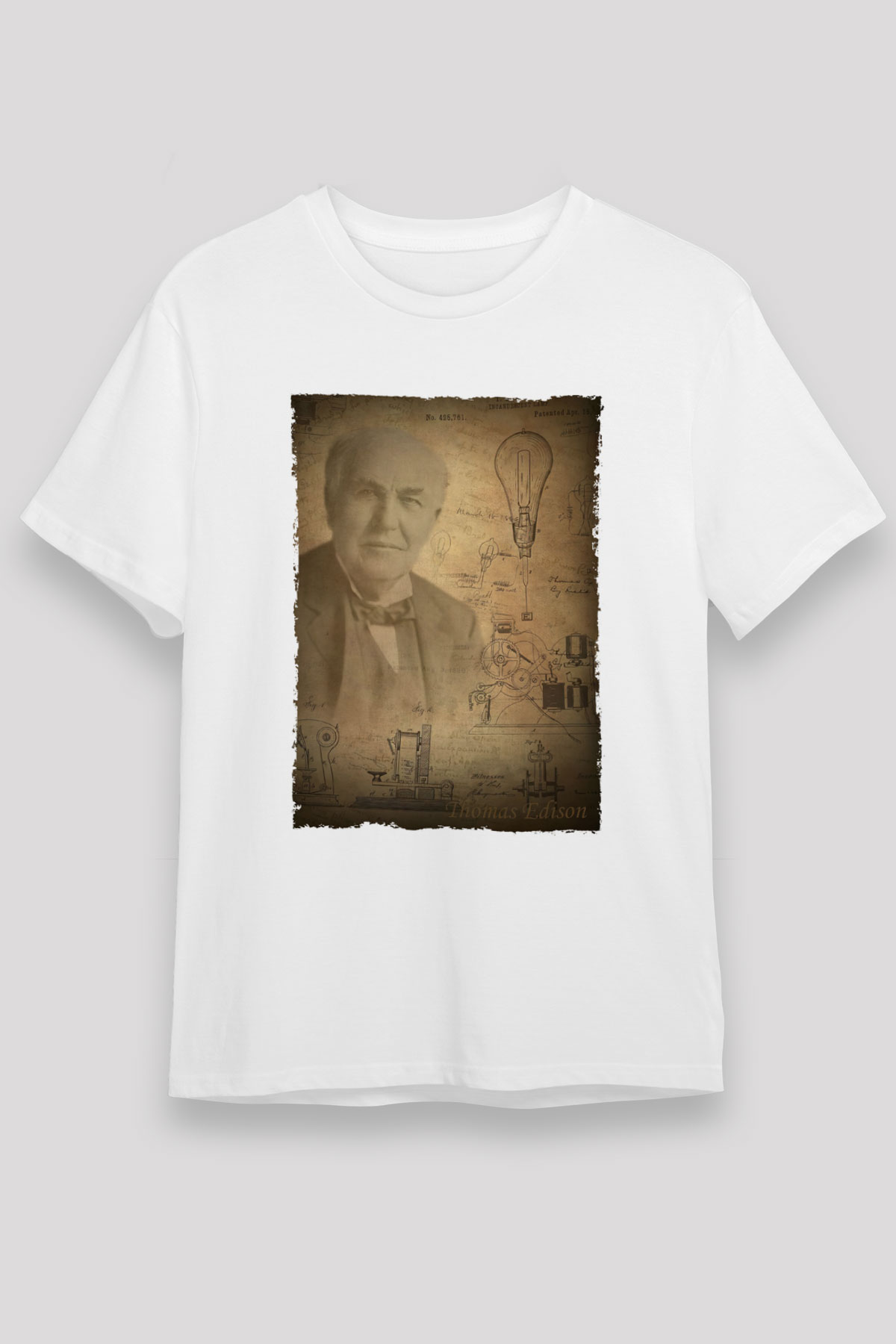 Thomas Edison Baskılı Unisex Beyaz Tişört - Tshirt