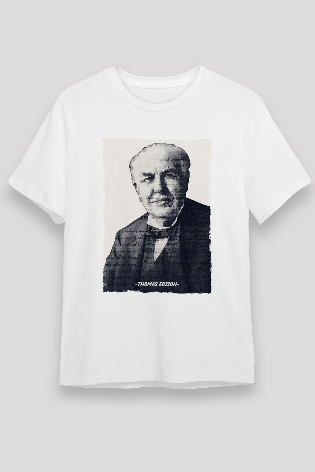 Thomas Edison Renkli Portre Baskılı Unisex Beyaz Tişört - Tshirt
