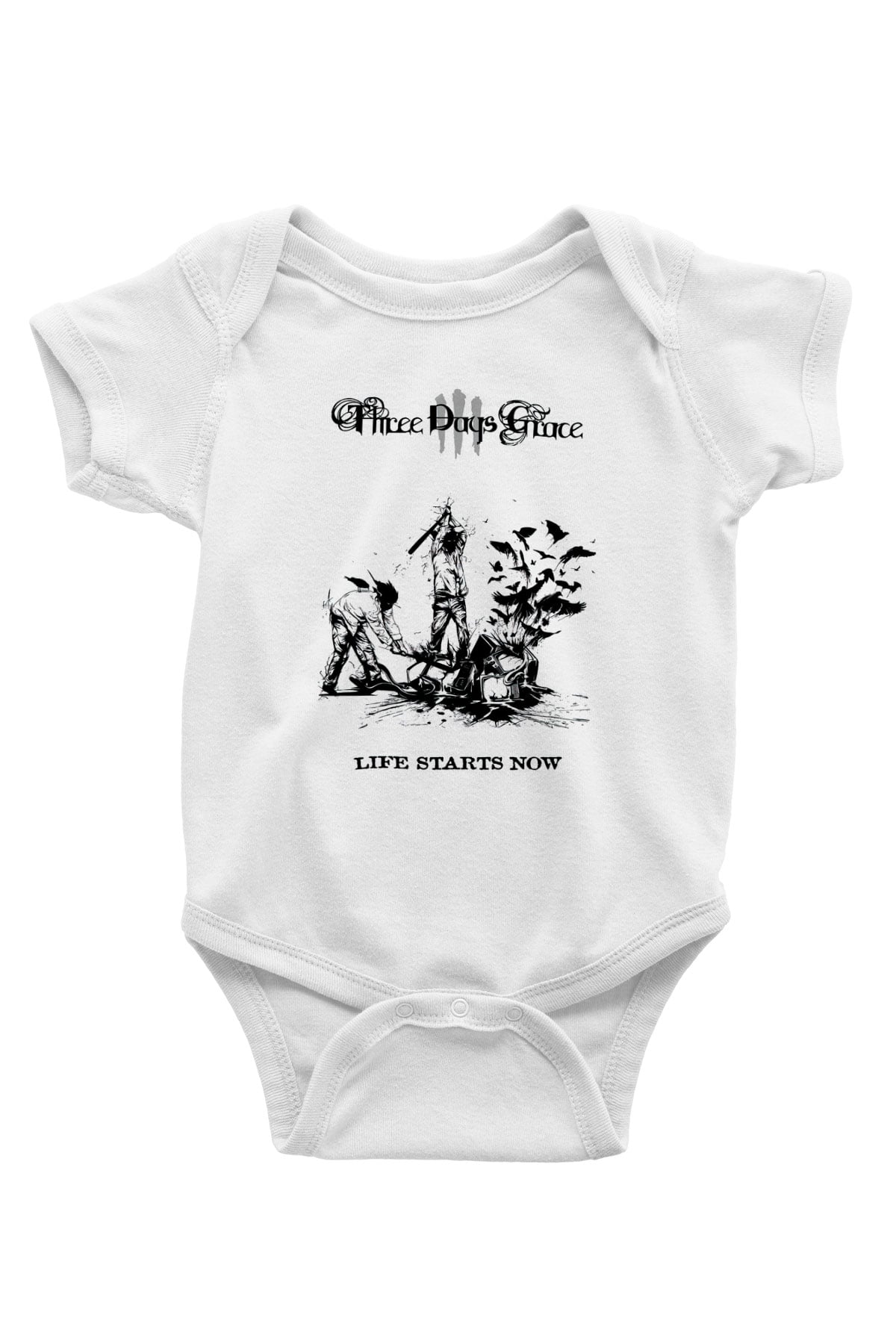 Three Days Grace Baskılı Beyaz Unisex Bebek Body - Zıbın