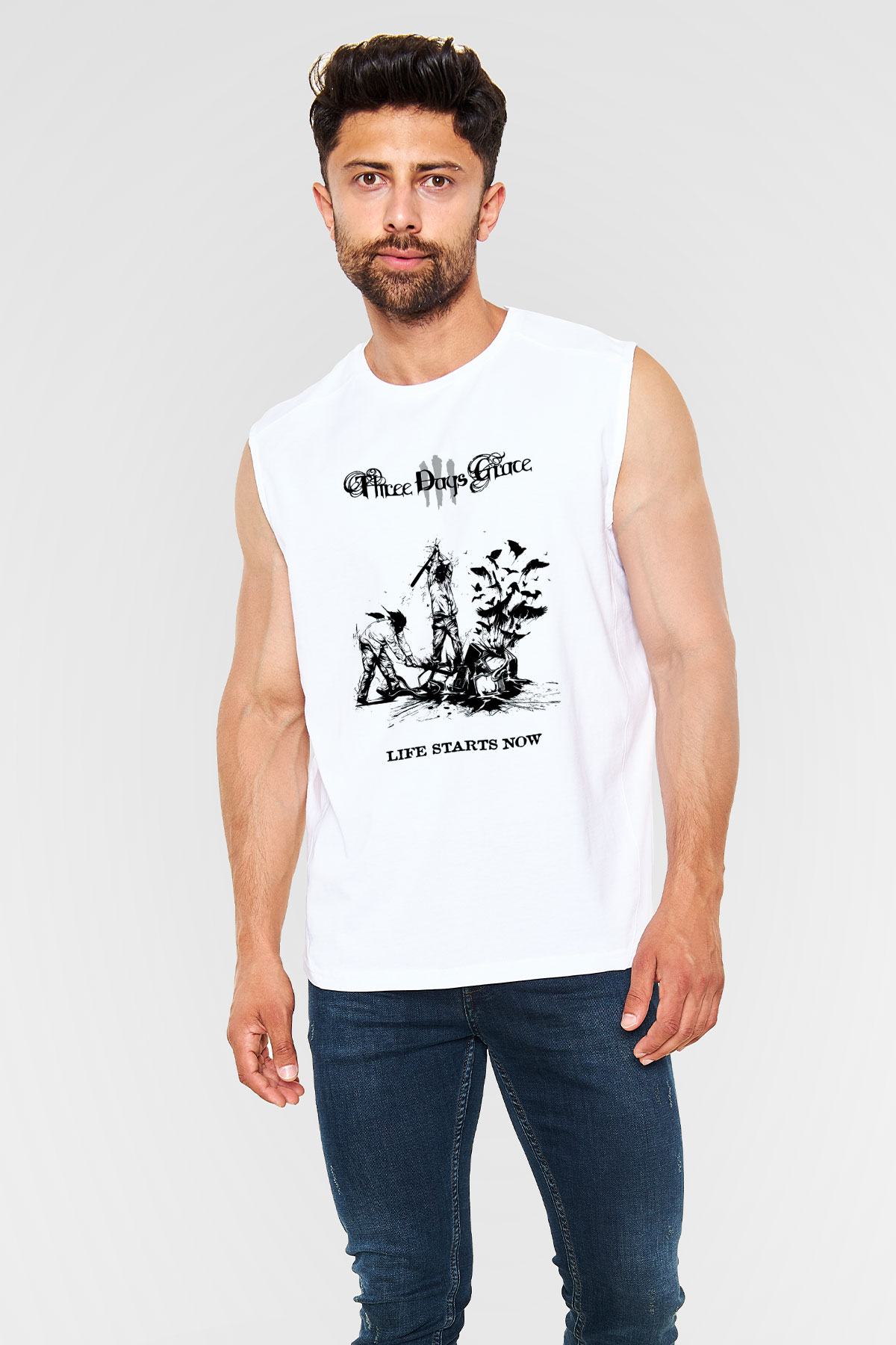 Three Days Grace Beyaz Unisex Kolsuz Tişört
