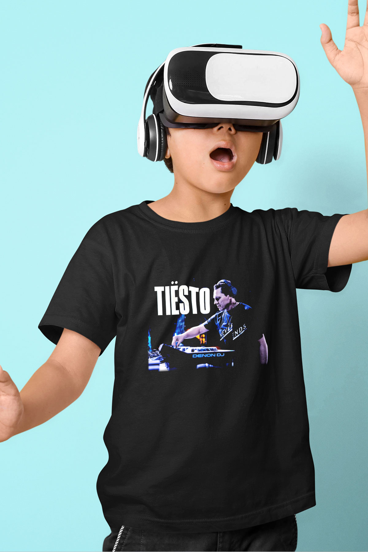 Tiesto Baskılı Siyah Unisex Çocuk Tişört