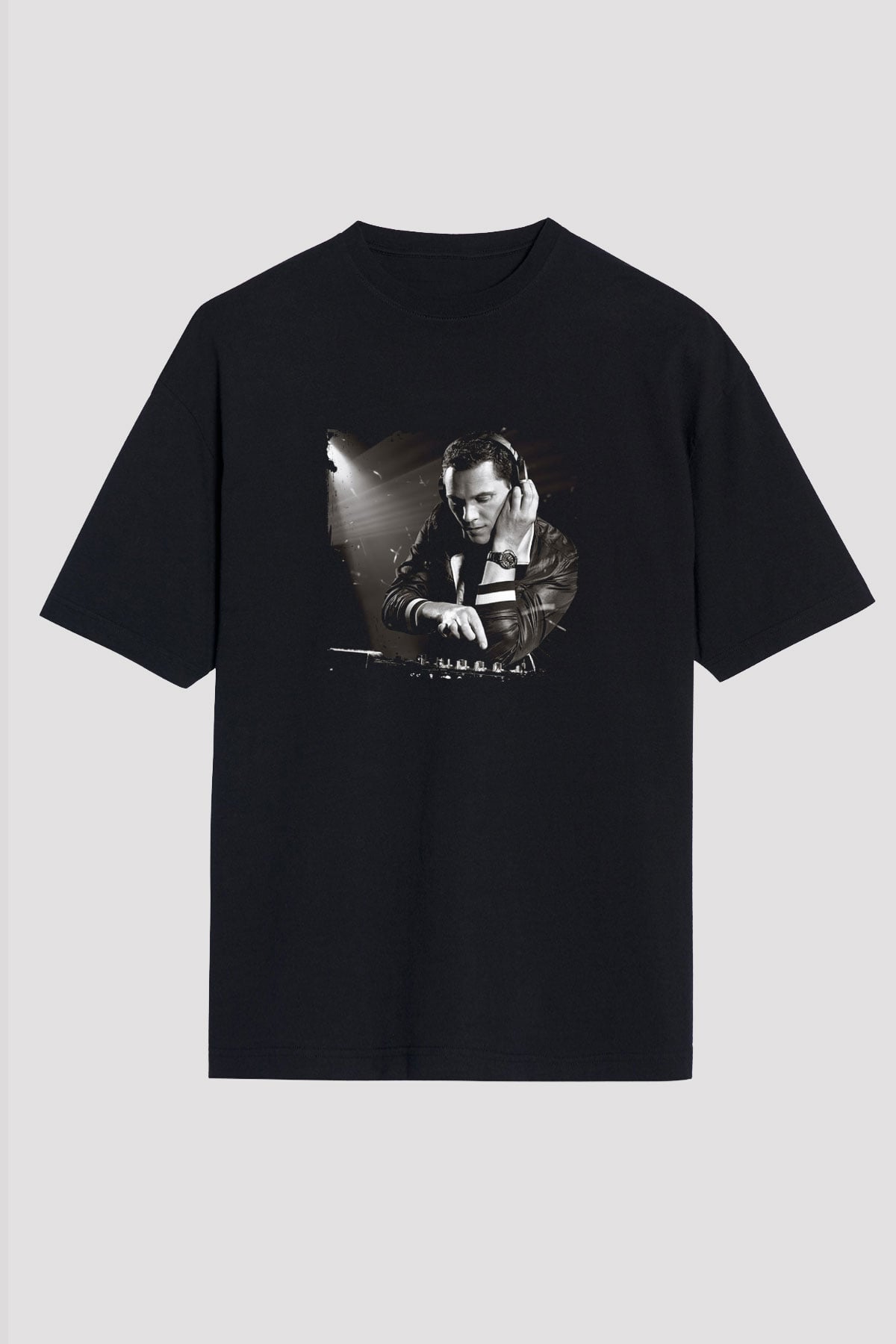 Tiesto Baskılı Unisex Oversize Siyah Tişört