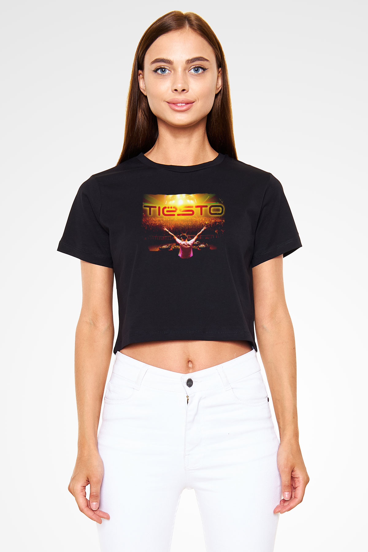Tiesto Siyah  Crop Top Tişört