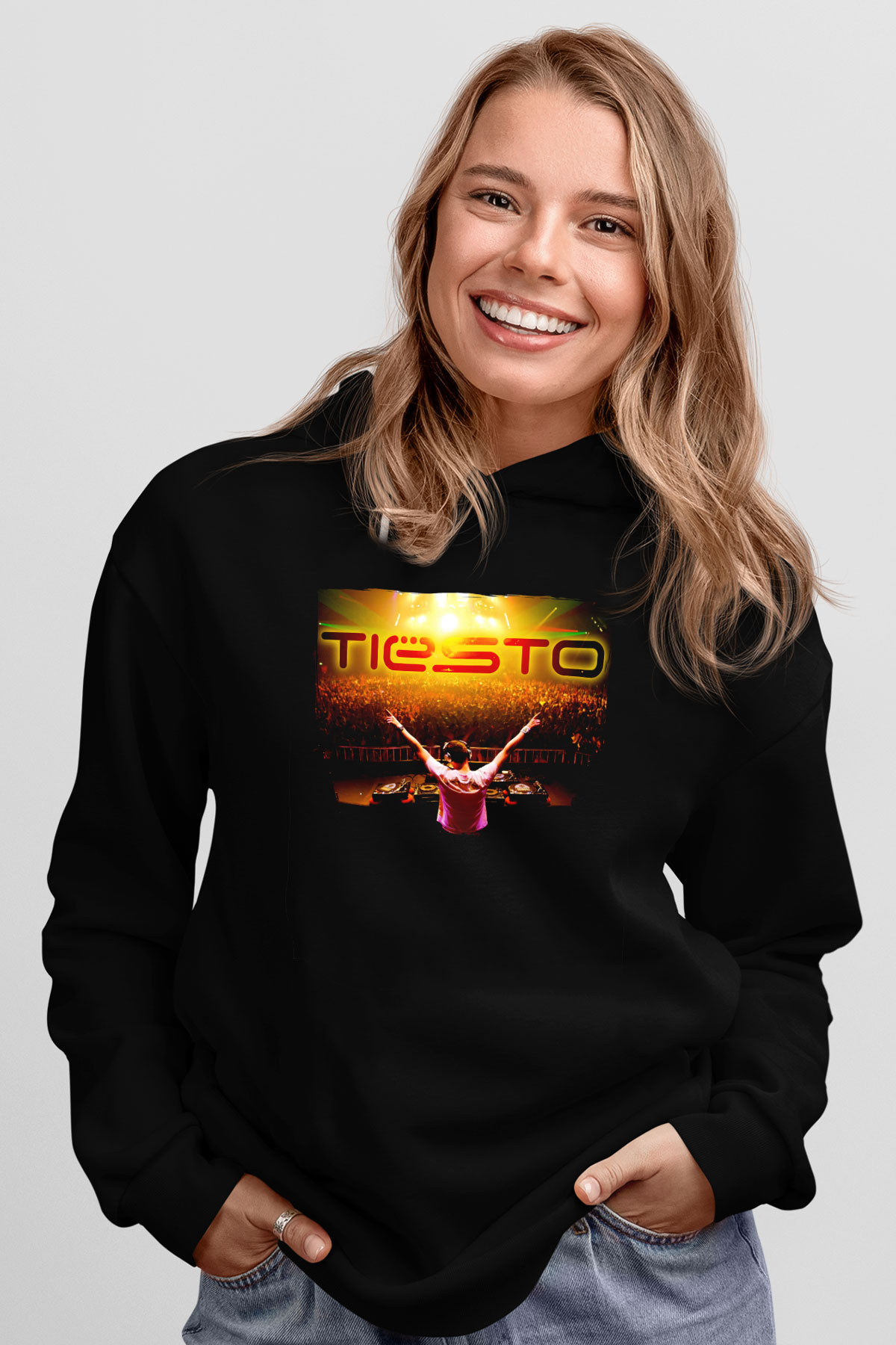 Tiesto Siyah Unisex Kapüşonlu Sweatshirt