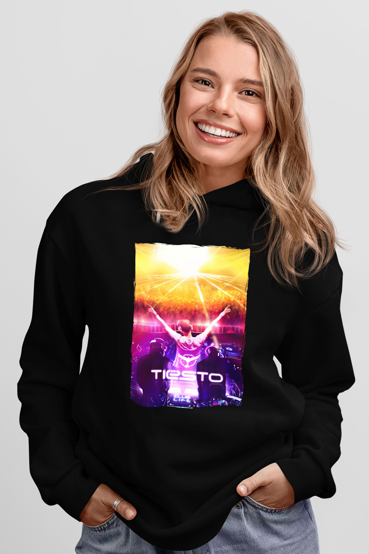 Tiesto Siyah Unisex Kapüşonlu Sweatshirt