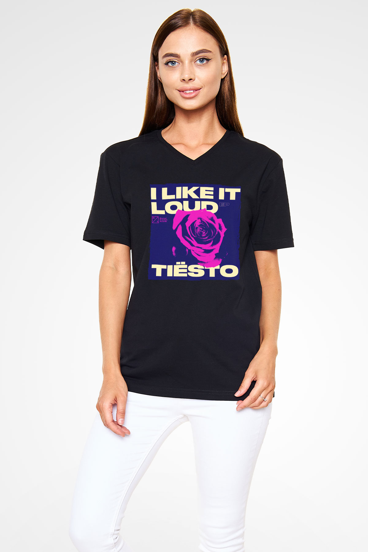Tiesto Siyah Unisex V Yaka Tişört
