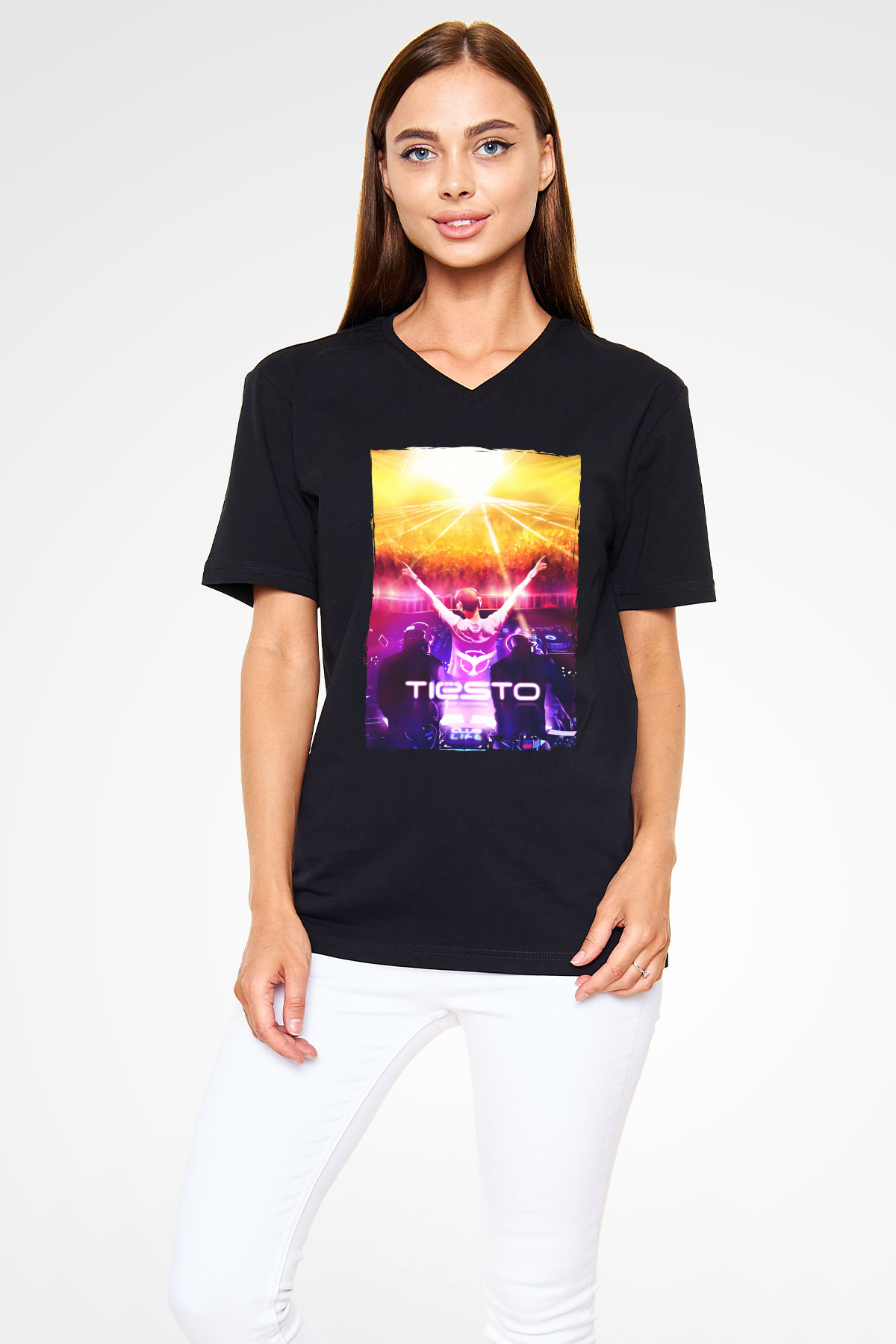 Tiesto Siyah Unisex V Yaka Tişört