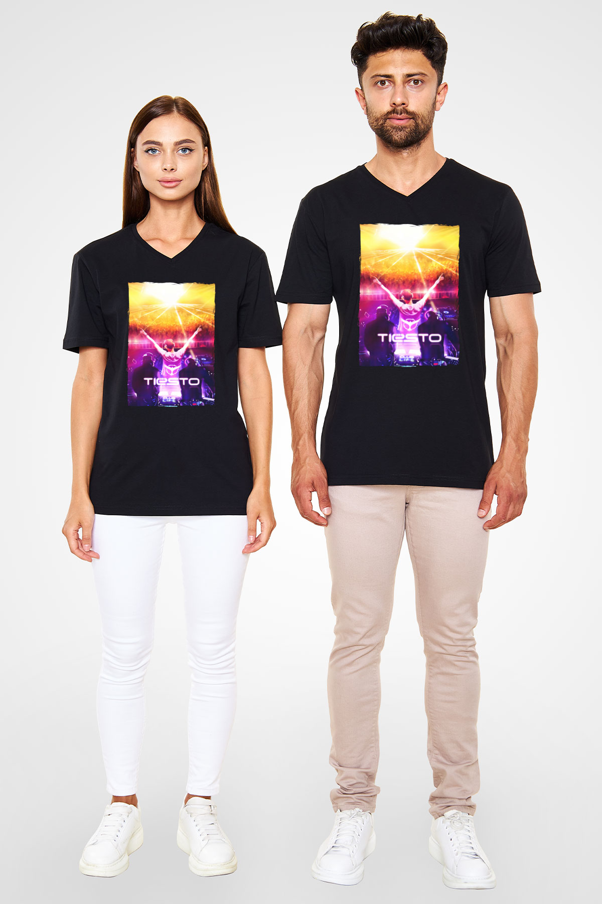 Tiesto Siyah Unisex V Yaka Tişört