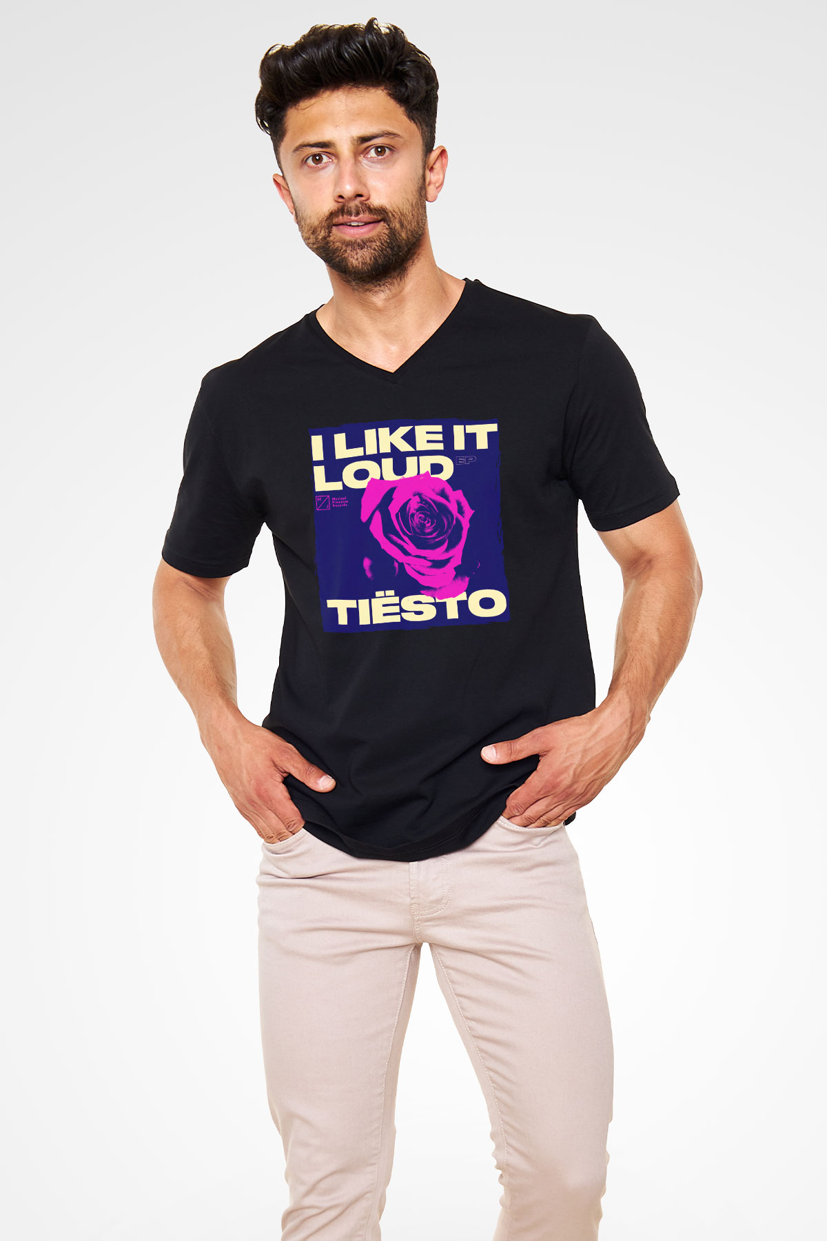 Tiesto Siyah Unisex V Yaka Tişört