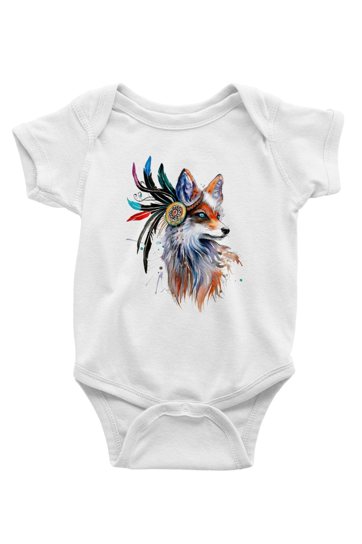 Tilki Baskılı Beyaz Unisex Bebek Body - Zıbın