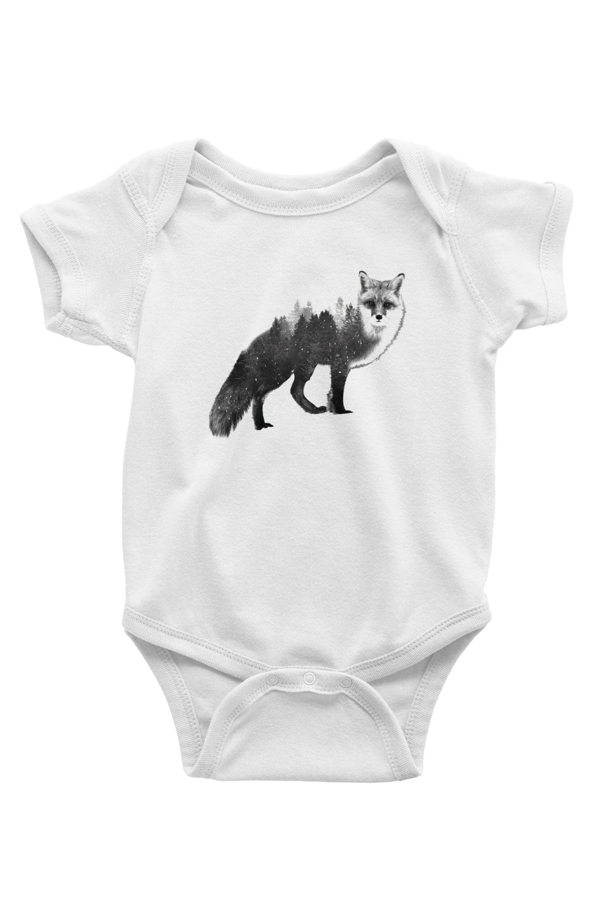 Tilki Baskılı Beyaz Unisex Bebek Body - Zıbın