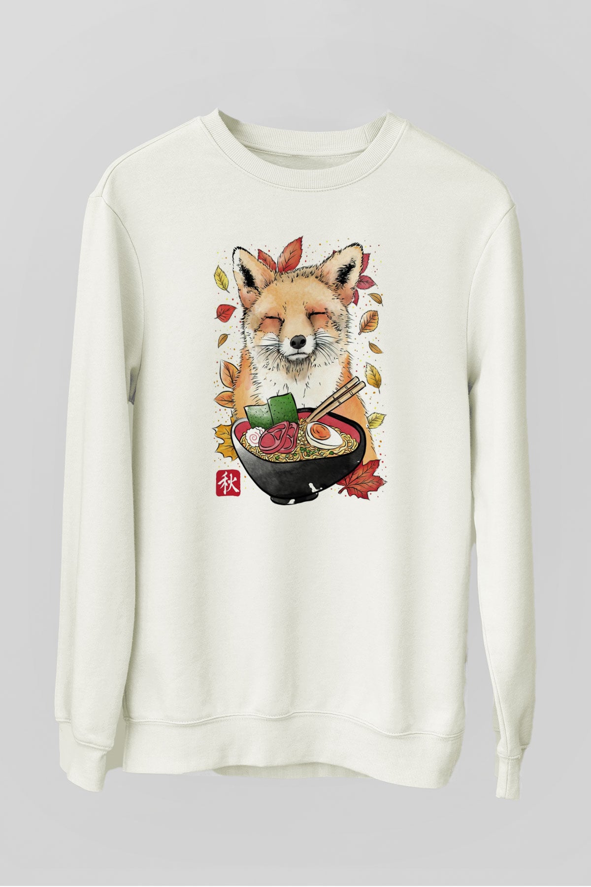 Tilki Baskılı Unisex Beyaz  Sweatshirt
