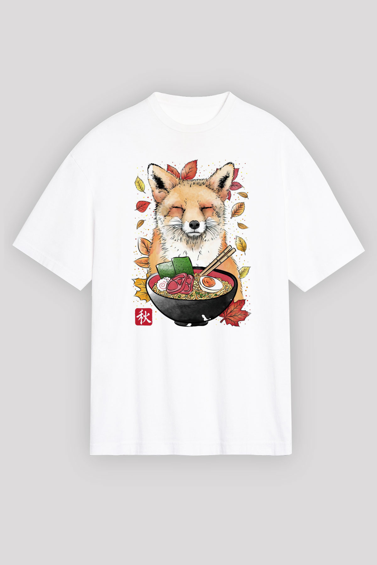 Tilki Baskılı Unisex Beyaz Tişört