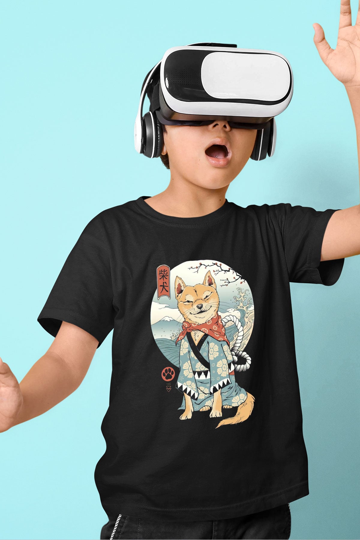 Tilki Baskılı Unisex Siyah  Çocuk Tişört